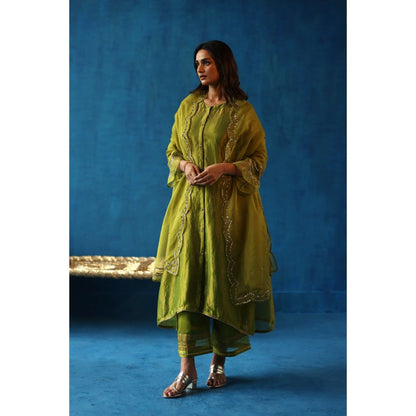 Begum Pret Green Kala Khatta Kurta & Pant with Dupatta (Set of 3)