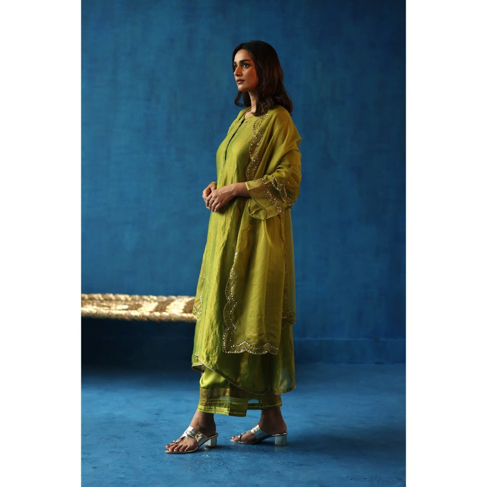 Begum Pret Green Kala Khatta Kurta & Pant with Dupatta (Set of 3)