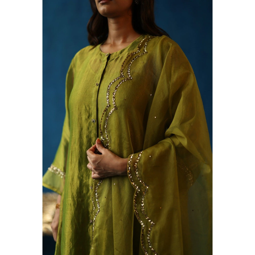 Begum Pret Green Kala Khatta Kurta & Pant with Dupatta (Set of 3)