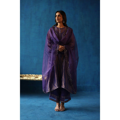 Begum Pret Purple Kala Khatta Kurta & Pant with Dupatta (Set of 3)