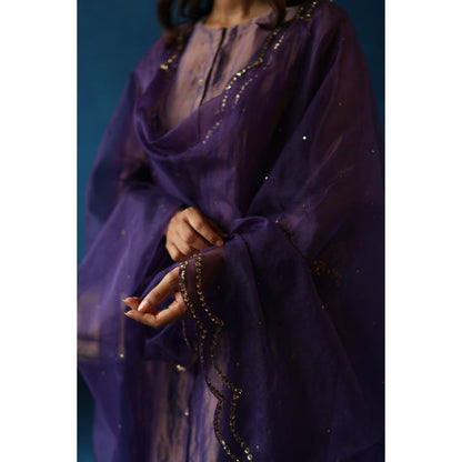 Begum Pret Purple Kala Khatta Kurta & Pant with Dupatta (Set of 3)