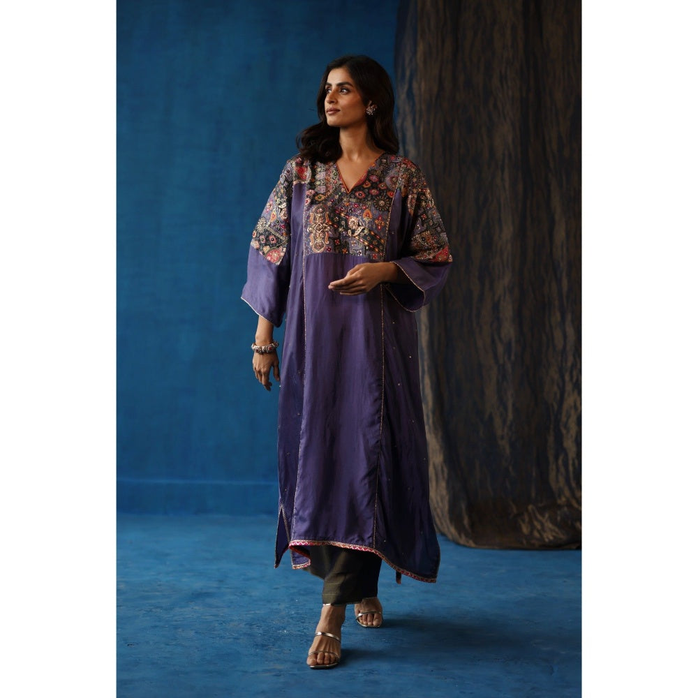 Begum Pret Purple Shikanji Phiran Kurta with Pant (Set of 2)