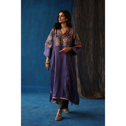 Begum Pret Purple Shikanji Phiran Kurta with Pant (Set of 2)