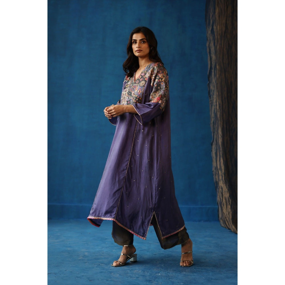 Begum Pret Purple Shikanji Phiran Kurta with Pant (Set of 2)