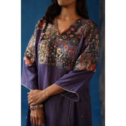 Begum Pret Purple Shikanji Phiran Kurta with Pant (Set of 2)