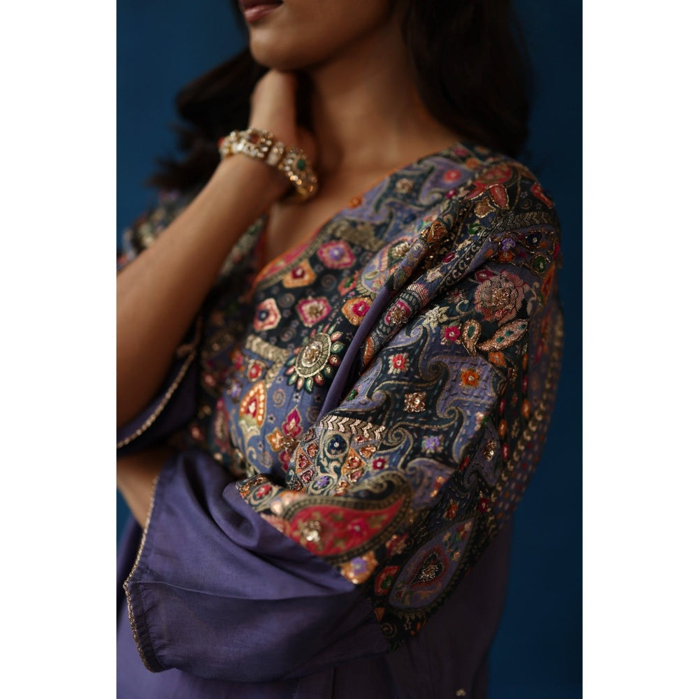 Begum Pret Purple Shikanji Phiran Kurta with Pant (Set of 2)