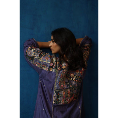 Begum Pret Purple Shikanji Phiran Kurta with Pant (Set of 2)