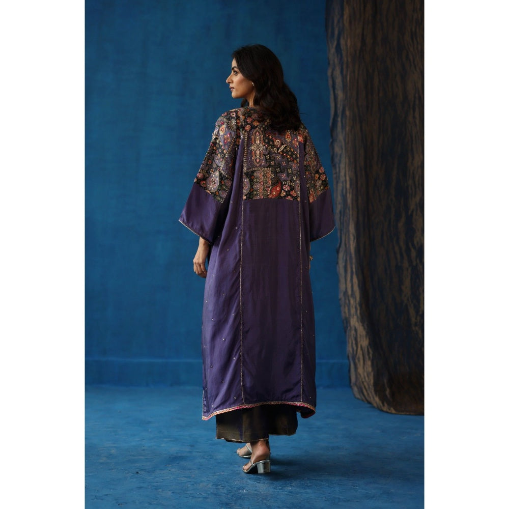 Begum Pret Purple Shikanji Phiran Kurta with Pant (Set of 2)