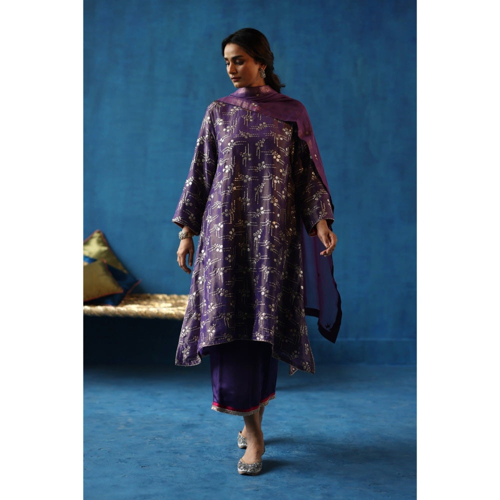 Begum Pret Purple Aam Panna Kurta & Pant with Dupatta (Set of 3)