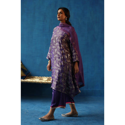 Begum Pret Purple Aam Panna Kurta & Pant with Dupatta (Set of 3)