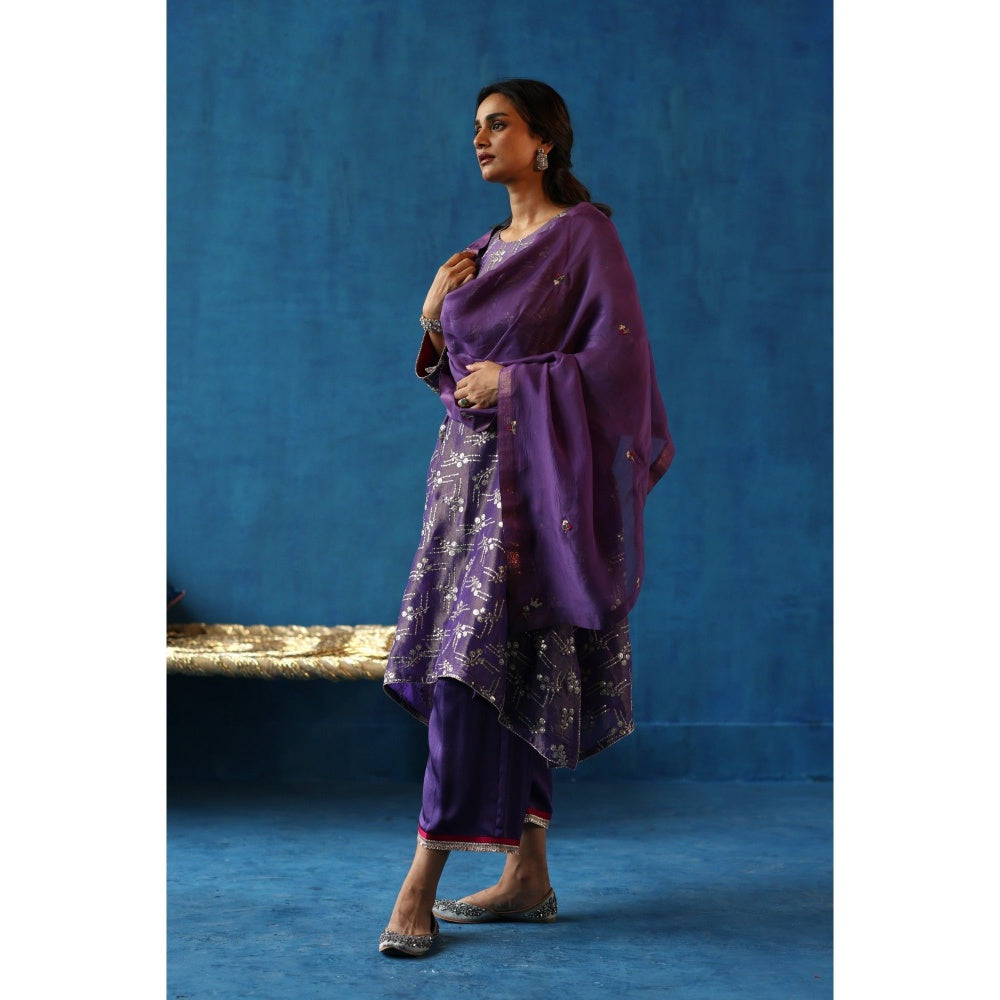Begum Pret Purple Aam Panna Kurta & Pant with Dupatta (Set of 3)