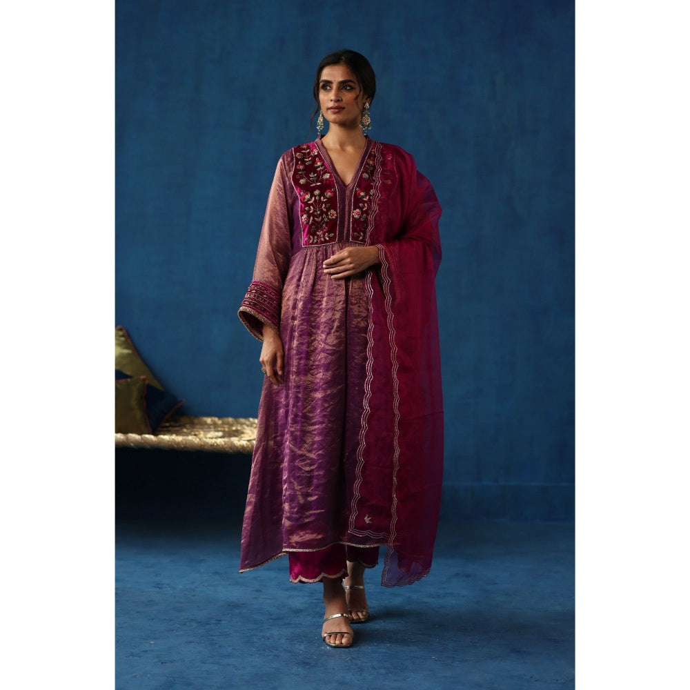 Begum Pret Purple Jaljeera Anarkali Kurta & Pant with Dupatta (Set of 3)
