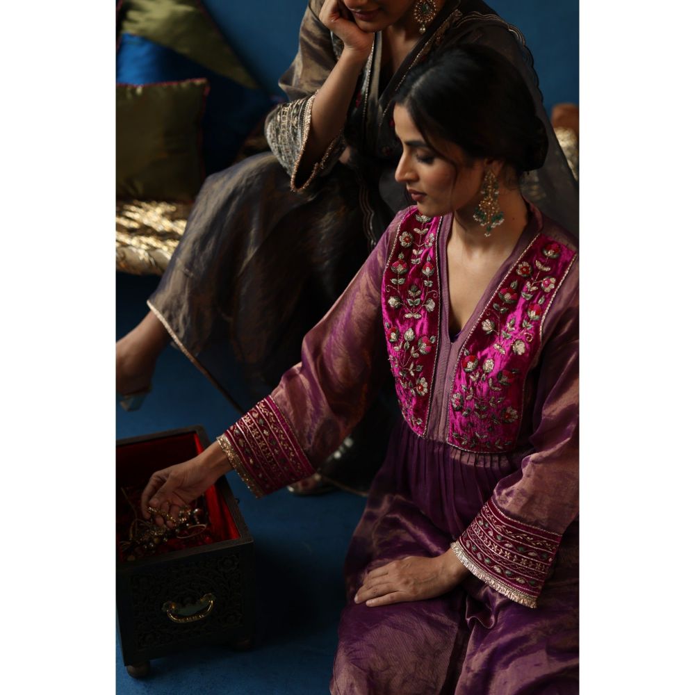 Begum Pret Purple Jaljeera Anarkali Kurta & Pant with Dupatta (Set of 3)