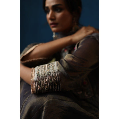 Begum Pret Grey Jaljeera Anarkali Kurta & Pant with Dupatta (Set of 3)