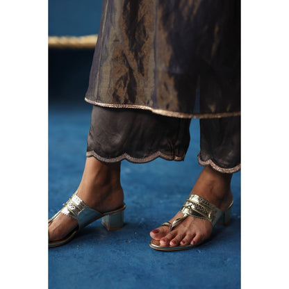 Begum Pret Grey Jaljeera Anarkali Kurta & Pant with Dupatta (Set of 3)