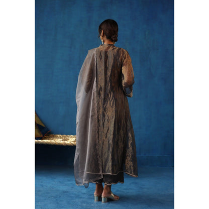 Begum Pret Grey Jaljeera Anarkali Kurta & Pant with Dupatta (Set of 3)