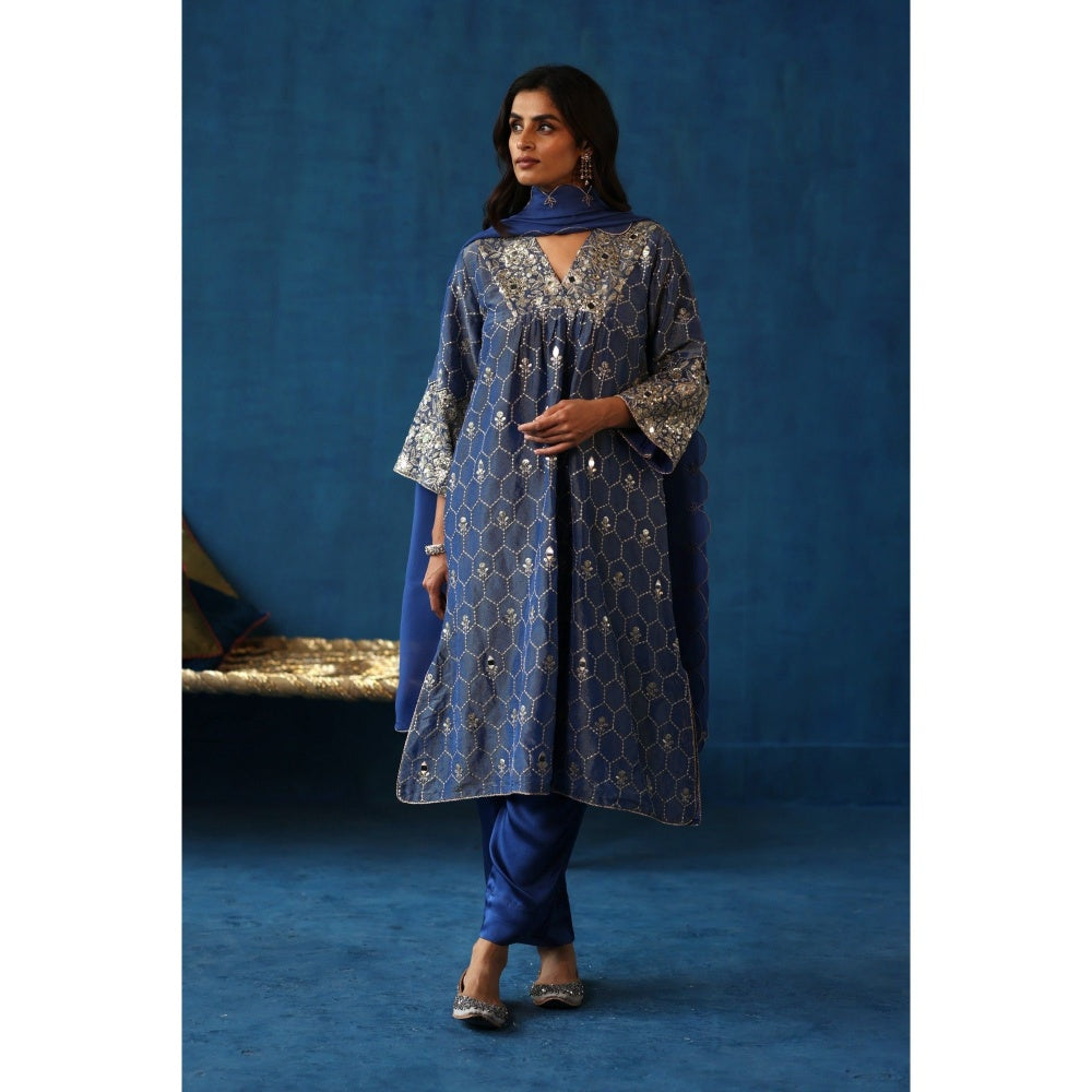 Begum Pret Blue Kaanji Kurta & Pant with Dupatta (Set of 3)