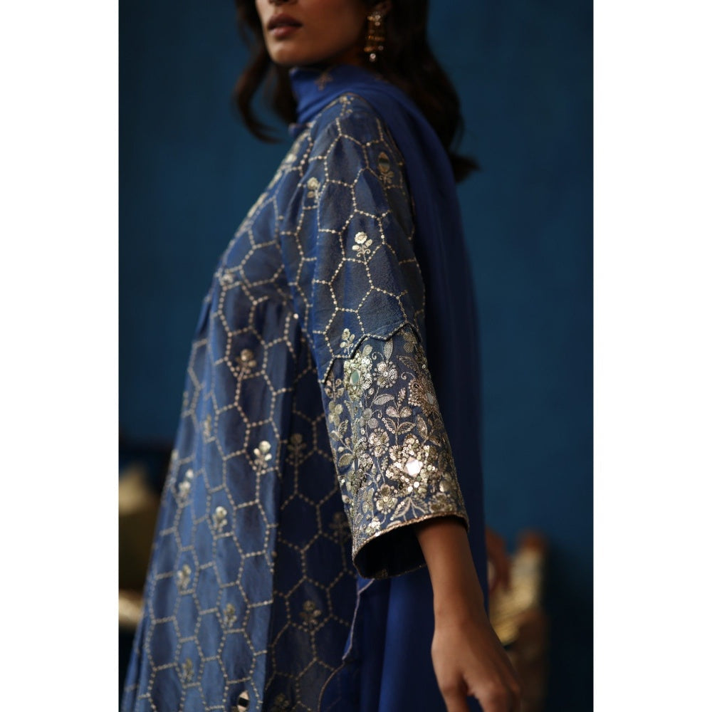 Begum Pret Blue Kaanji Kurta & Pant with Dupatta (Set of 3)