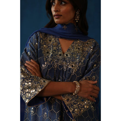 Begum Pret Blue Kaanji Kurta & Pant with Dupatta (Set of 3)