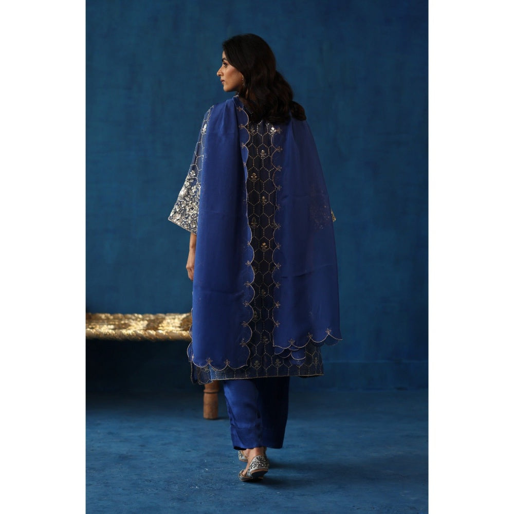 Begum Pret Blue Kaanji Kurta & Pant with Dupatta (Set of 3)