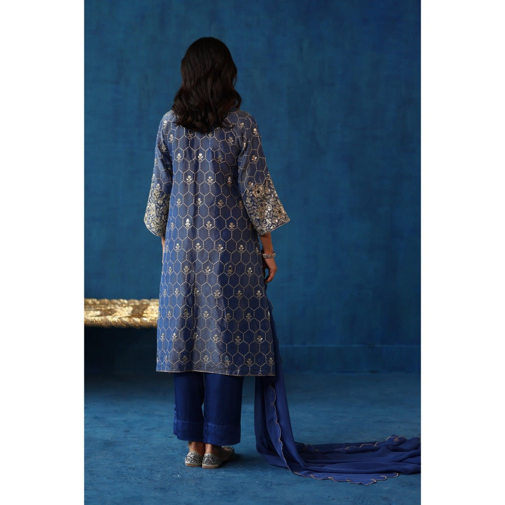 Begum Pret Blue Kaanji Kurta & Pant with Dupatta (Set of 3)