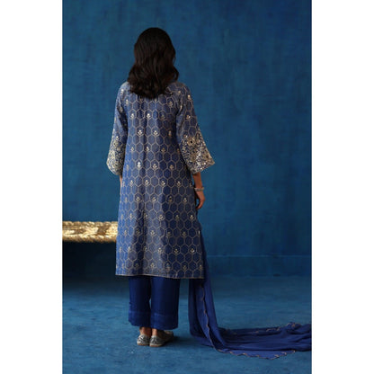 Begum Pret Blue Kaanji Kurta & Pant with Dupatta (Set of 3)