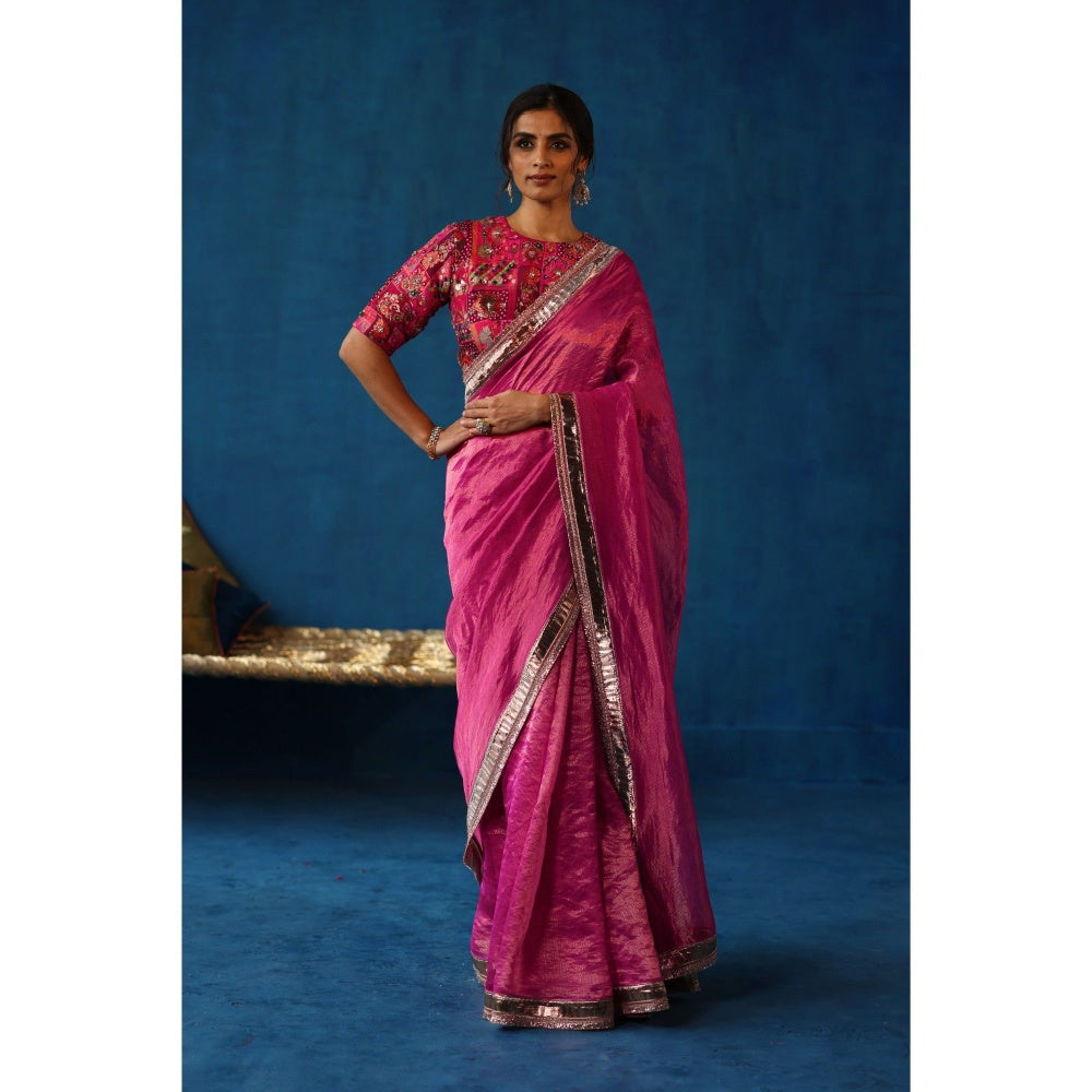 Begum Pret Pink Sharbat Embellished & Zari Work Saree with Blouse with Stitched