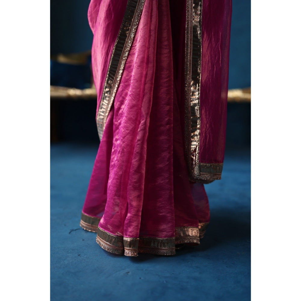 Begum Pret Pink Sharbat Embellished & Zari Work Saree with Blouse with Stitched