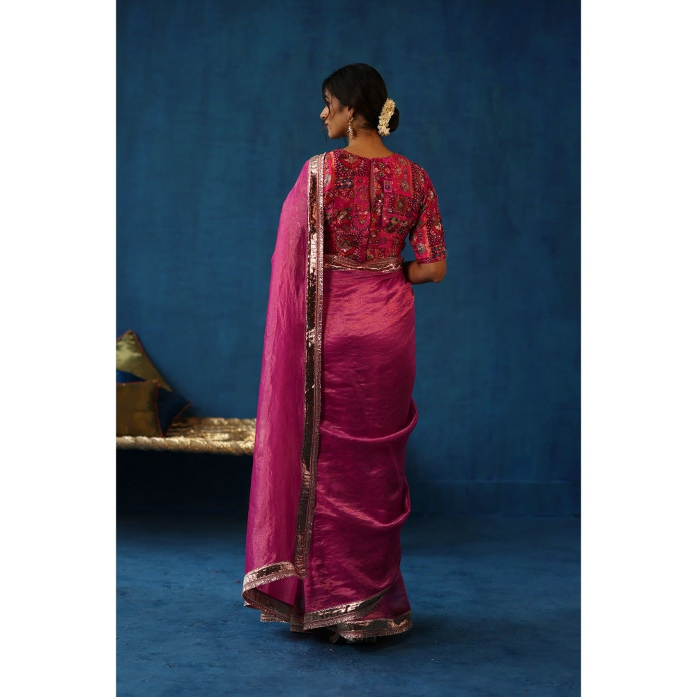 Begum Pret Pink Sharbat Embellished & Zari Work Saree with Blouse with Stitched