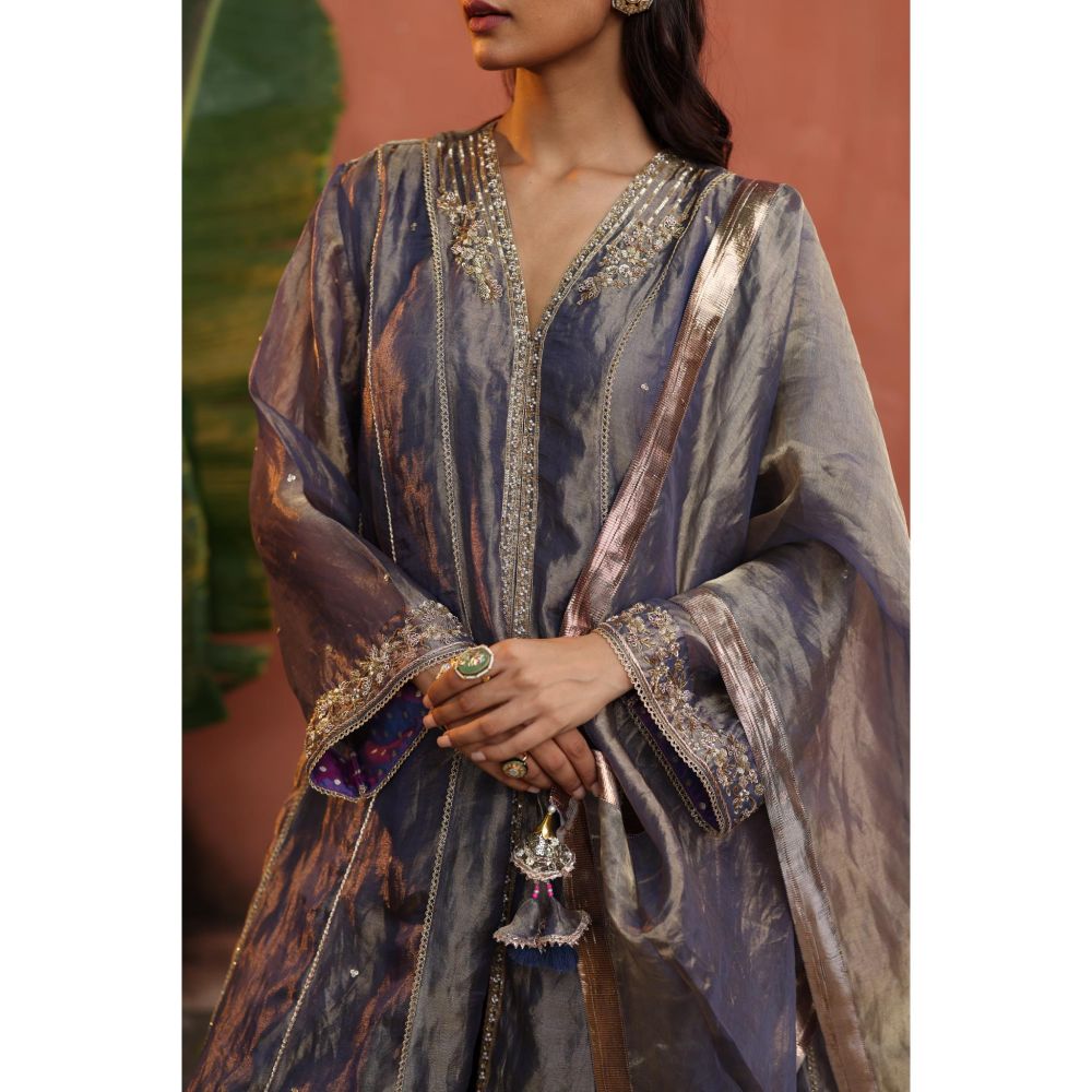Begum Pret Purple Raya Kurta with Pant and Dupatta (Set of 3)