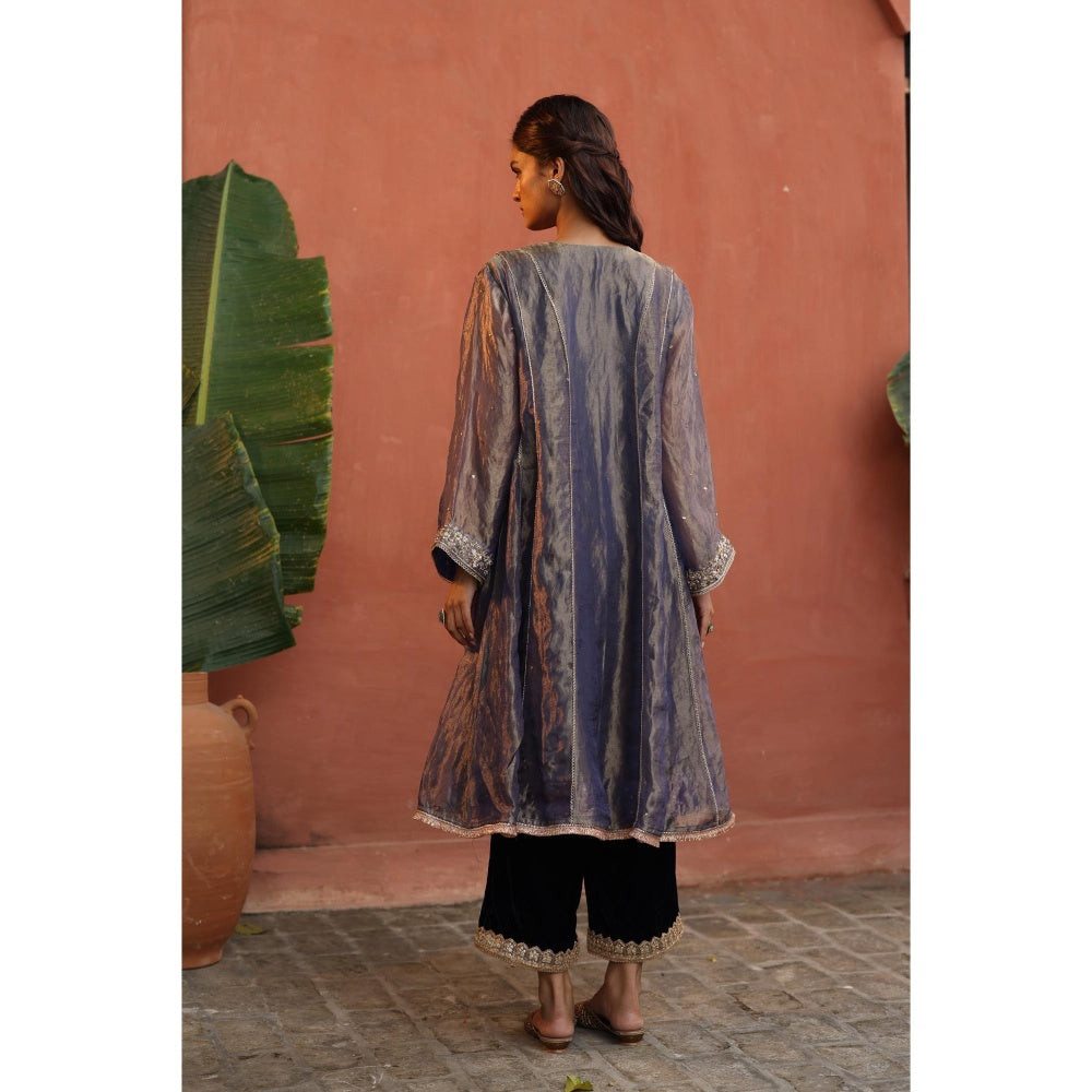 Begum Pret Purple Raya Kurta with Pant and Dupatta (Set of 3)