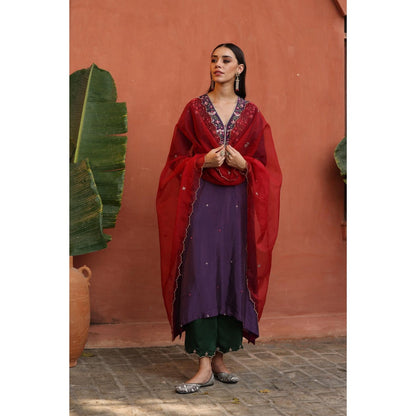 Begum Pret Purple Kaleera Kurta with Pant and Dupatta (Set of 3)