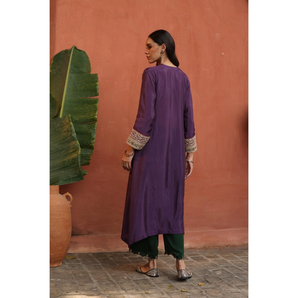 Begum Pret Purple Kaleera Kurta with Pant and Dupatta (Set of 3)