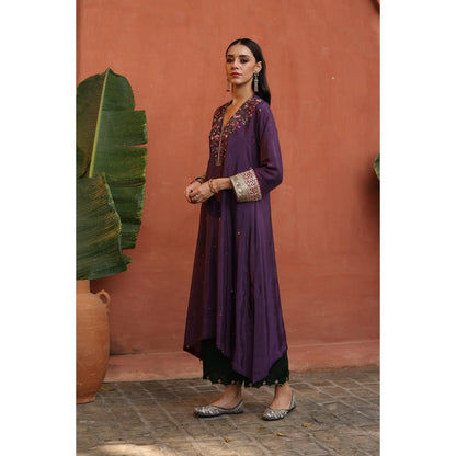 Begum Pret Purple Kaleera Kurta with Pant and Dupatta (Set of 3)