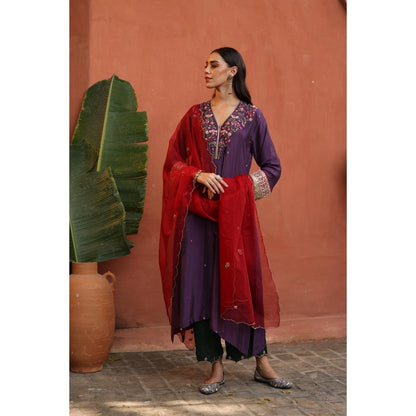 Begum Pret Purple Kaleera Kurta with Pant and Dupatta (Set of 3)