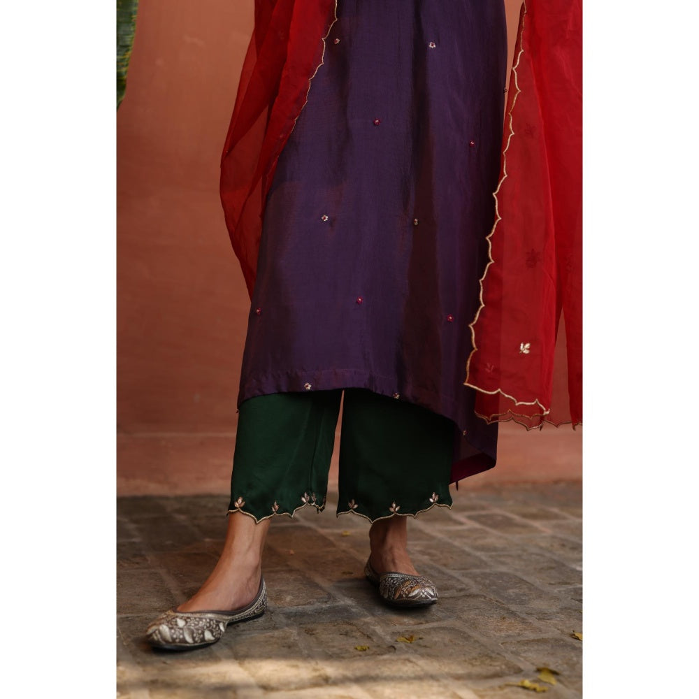 Begum Pret Purple Kaleera Kurta with Pant and Dupatta (Set of 3)