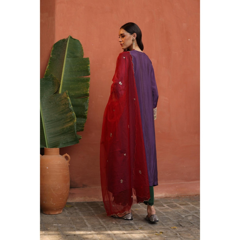 Begum Pret Purple Kaleera Kurta with Pant and Dupatta (Set of 3)