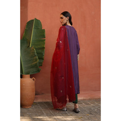 Begum Pret Purple Kaleera Kurta with Pant and Dupatta (Set of 3)
