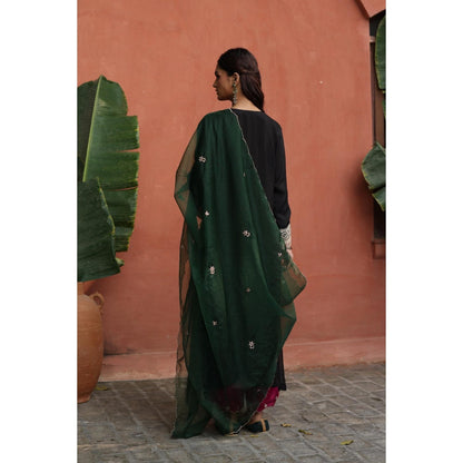 Begum Pret Black Kaleera Kurta with Pant and Dupatta (Set of 3)
