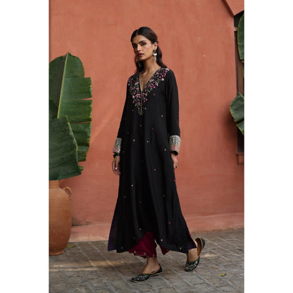 Begum Pret Black Kaleera Kurta with Pant and Dupatta (Set of 3)