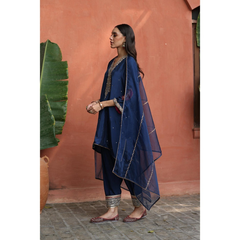 Begum Pret Blue Nazira Kurta with Salwar and Dupatta (Set of 3)