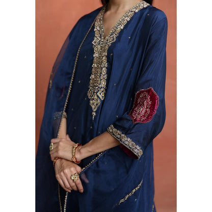 Begum Pret Blue Nazira Kurta with Salwar and Dupatta (Set of 3)
