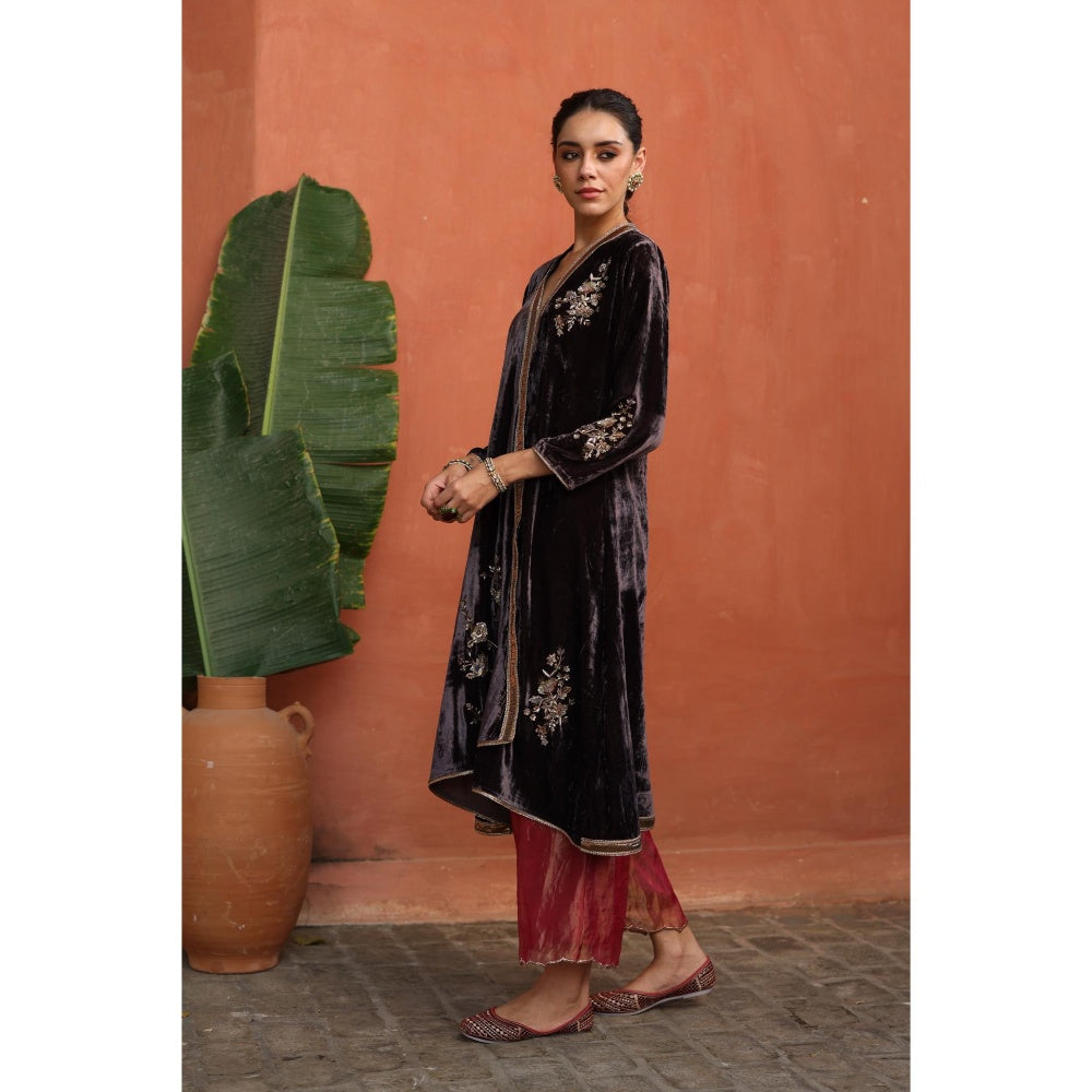 Begum Pret Purple Maghai Kurta with Pant and Dupatta (Set of 3)