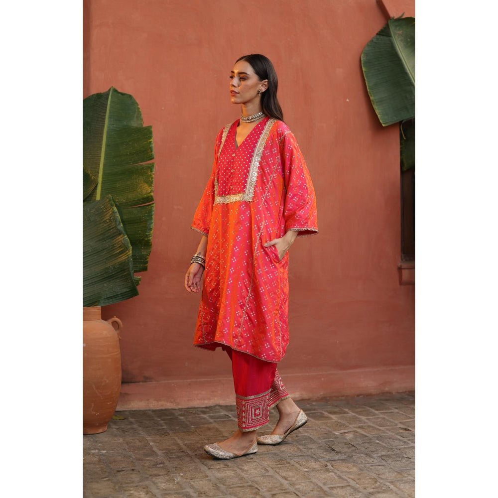 Begum Pret Peach Faris Phiran Kurta with Pant (Set of 2)