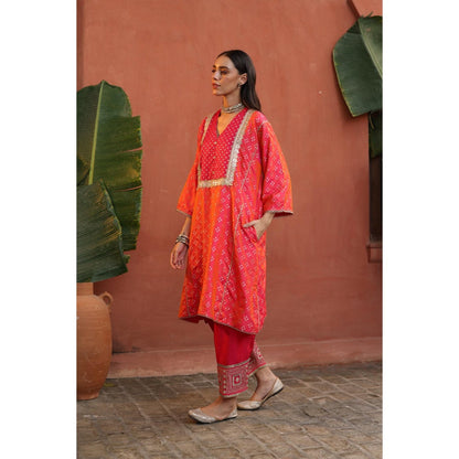 Begum Pret Peach Faris Phiran Kurta with Pant (Set of 2)