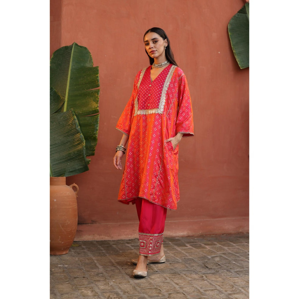 Begum Pret Peach Faris Phiran Kurta with Pant (Set of 2)