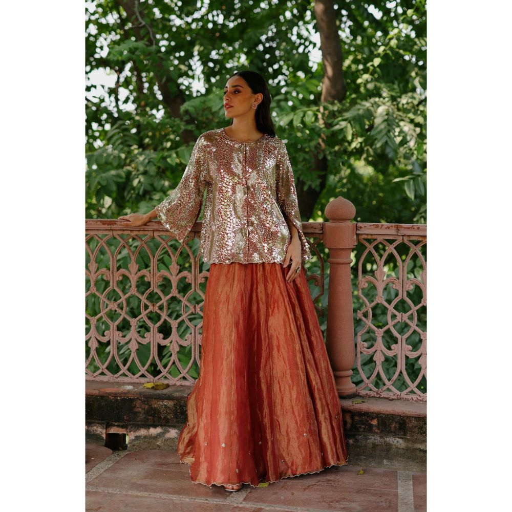 Begum Pret Peach Zohra Skirt with Top (Set of 2)