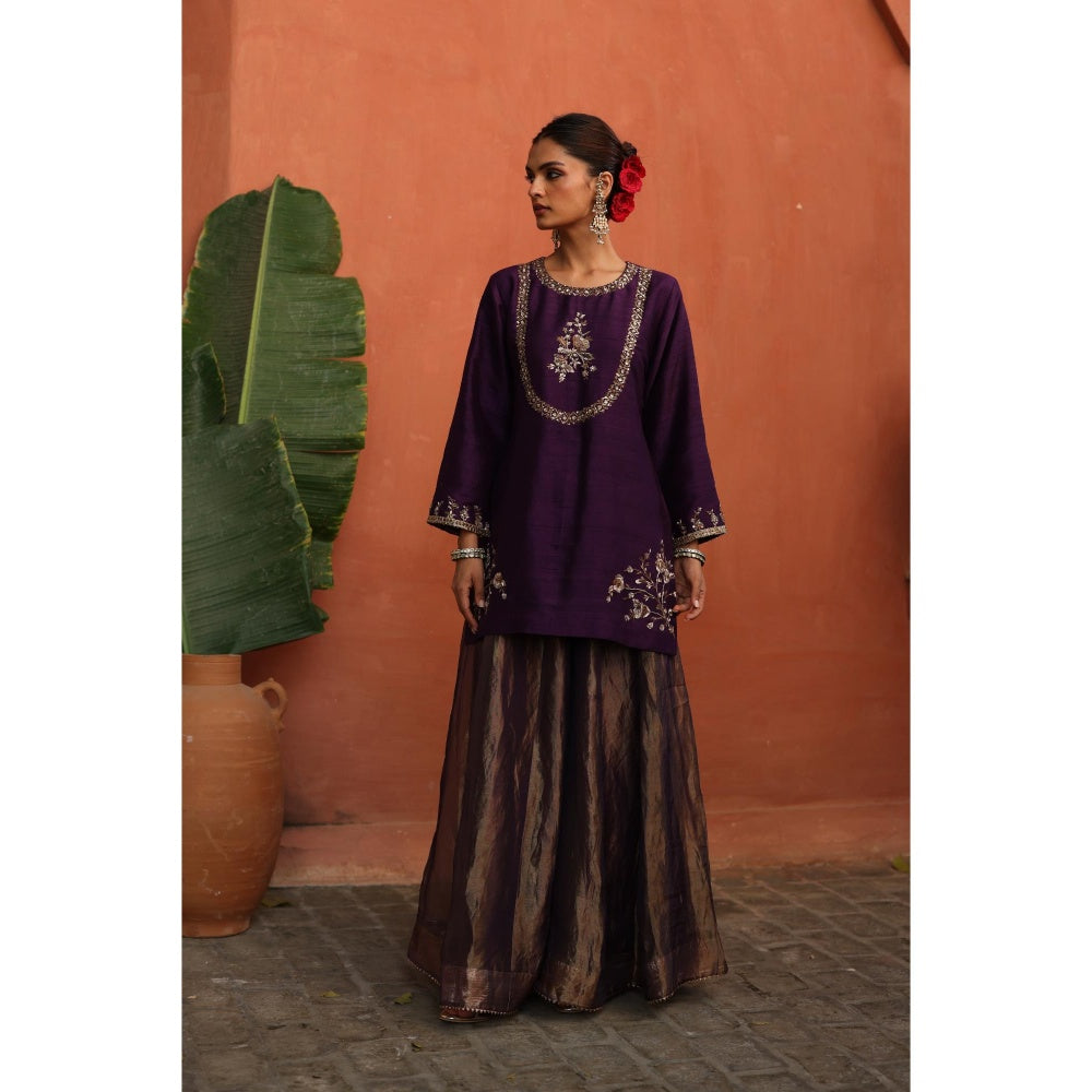 Begum Pret Purple Ruksar Kurta with Palazzo and Dupatta (Set of 3)