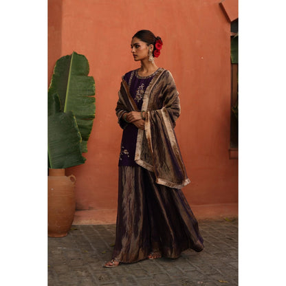 Begum Pret Purple Ruksar Kurta with Palazzo and Dupatta (Set of 3)