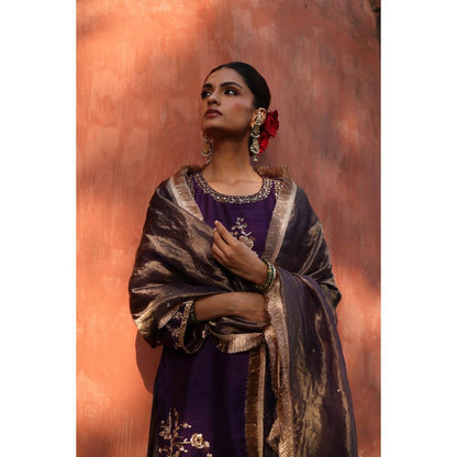Begum Pret Purple Ruksar Kurta with Palazzo and Dupatta (Set of 3)